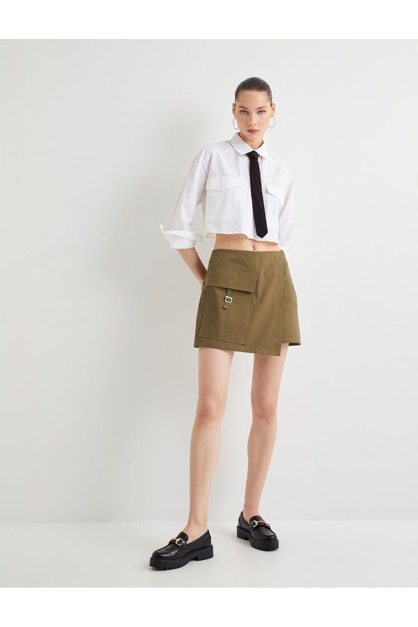Koton Koton Cargo Short Skirt Double Breasted Belt Detailed Pocket Slim Fit