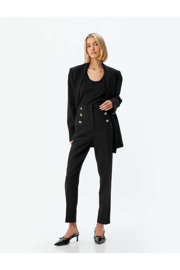 Koton Koton Carrot Cut Gold Button Detailed High Waist Fabric Trousers