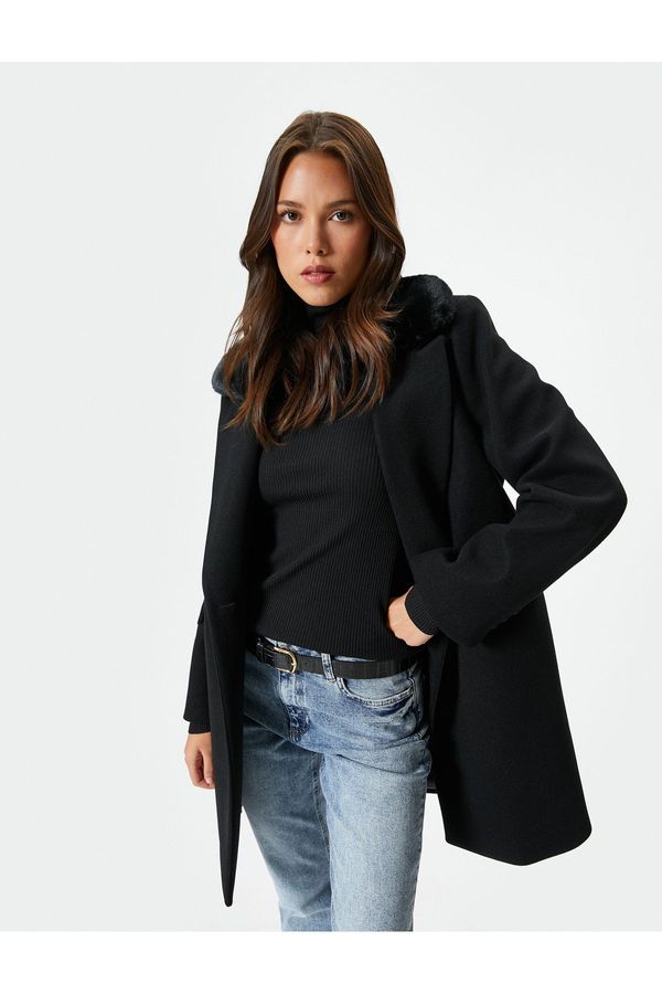 Koton Koton Cashmere Coat with Removable Faux Für Pocket and Buttons