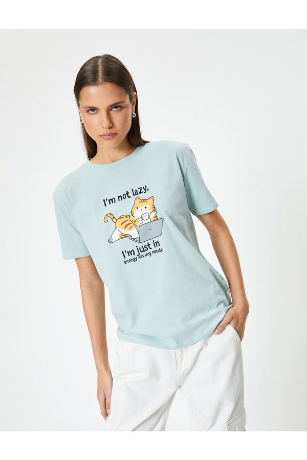 Koton Koton Cat Printed T-Shirt Short Sleeve Crew Neck Comfortable Fit