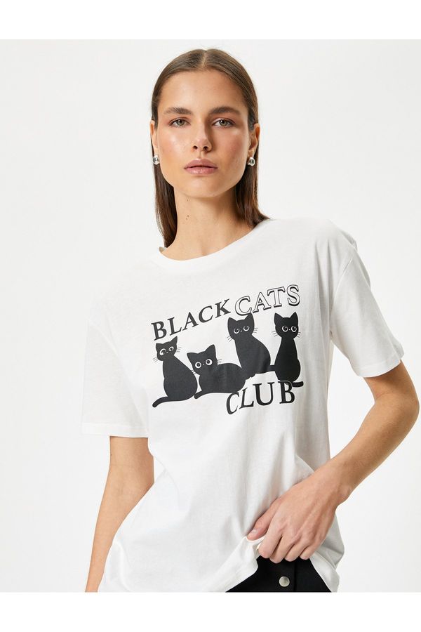 Koton Koton Cat T-Shirt Short Sleeve Crew Neck Cotton