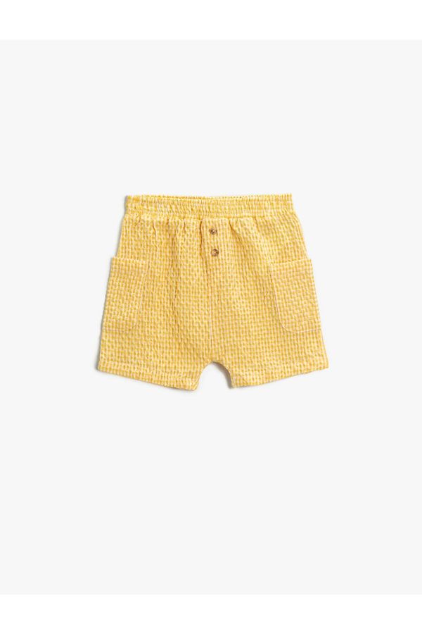 Koton Koton Checked Shorts with Pockets and Button Detail Elastic Waist.