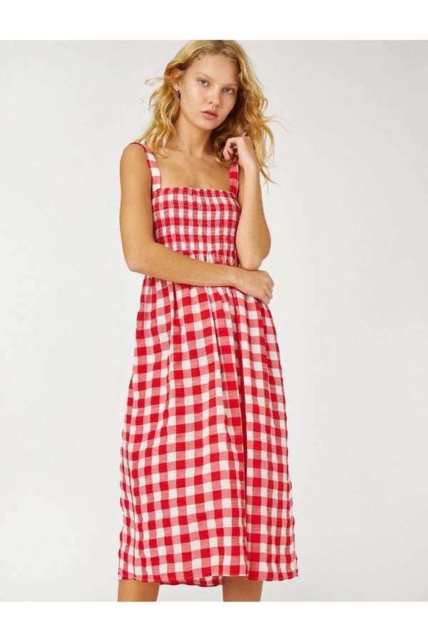 Koton Koton Checkered Midi Dress With Gippes