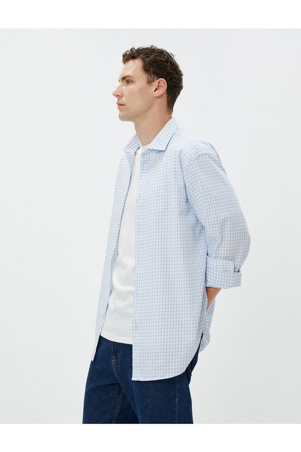 Koton Koton Checkered Shirt Slim Fit Classic Collar Long Sleeved Cotton Non Iron