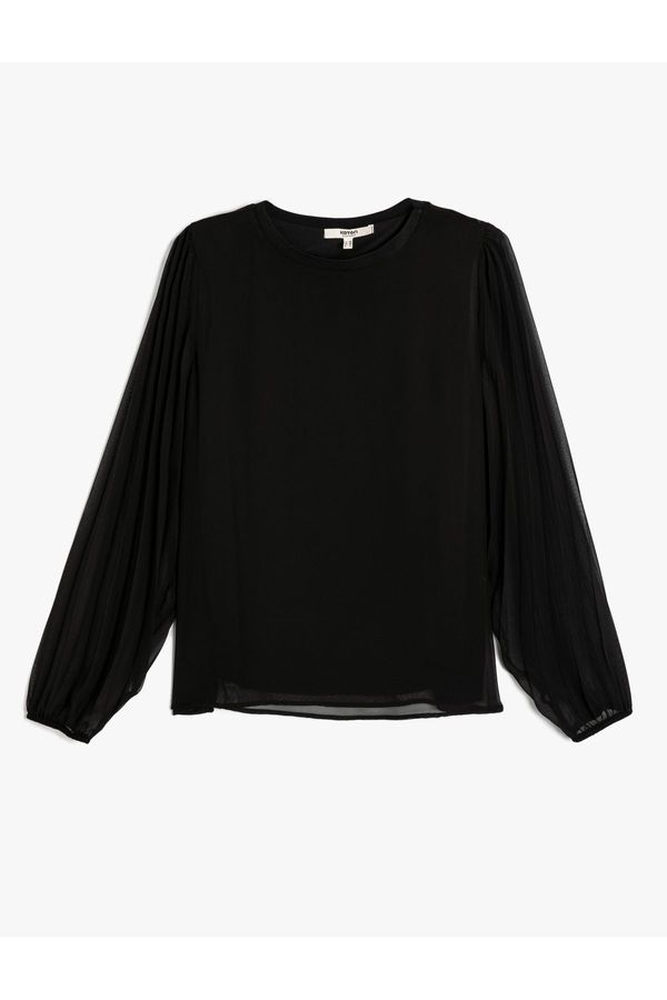 Koton Koton Chiffon Sleeve Blouse Pleated Crew Neck Standard Cut