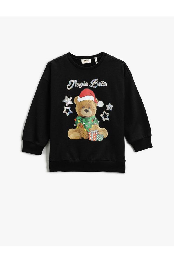 Koton Koton Christmas Theme with Teddy Bear Print Sweatshirt Long Sleeved Sharding