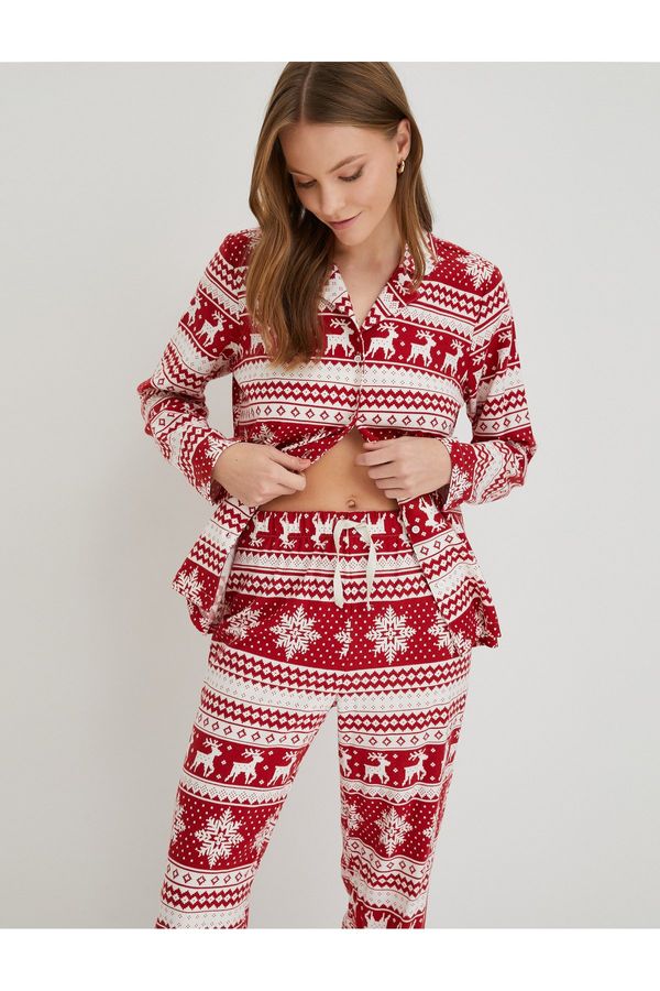 Koton Koton Christmas Themed Pajama Top Long Sleeve Crew Neck