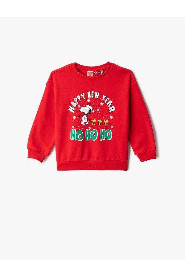 Koton Koton Christmas Themed Snoopy Printed Licensed Sweatshirt Long Sleeve Crew Neck