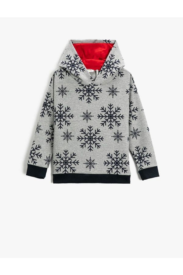 Koton Koton Christmas Themed Snowflake Printed Hooded Sweatshirt