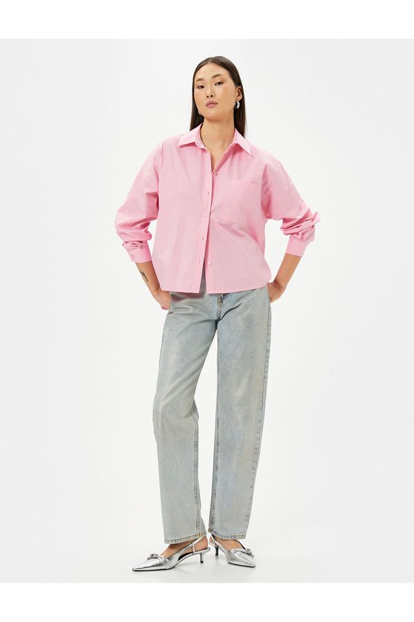 Koton Koton Classic Poplin Shirt Long Sleeve Buttoned Pocket Detailed Regular Fit