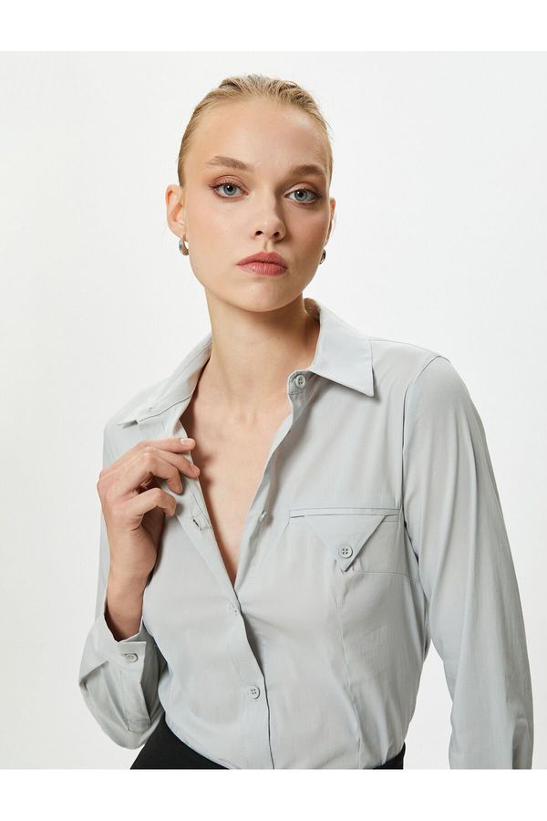 Koton Koton Classic Shirt Long Sleeve Buttoned Pocket Detailed