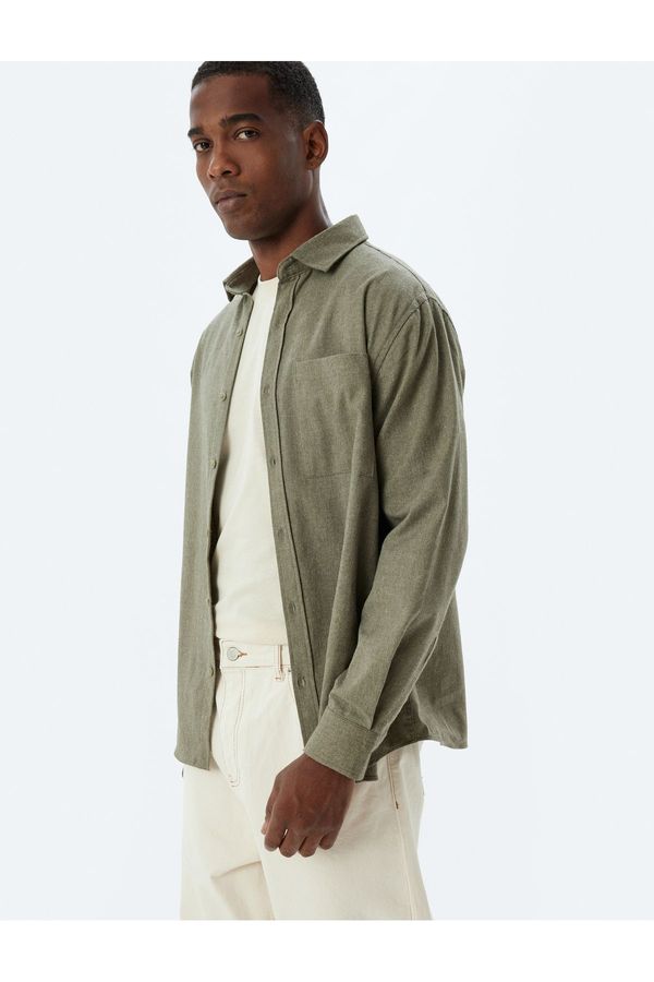 Koton Koton Classic Shirt Long Sleeve Pocket Detail Cotton Blend