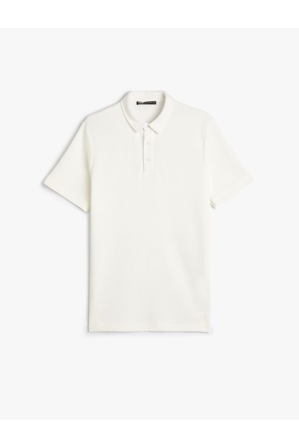 Koton Koton Collar T-Shirt Button Detailed Short Sleeve Textured