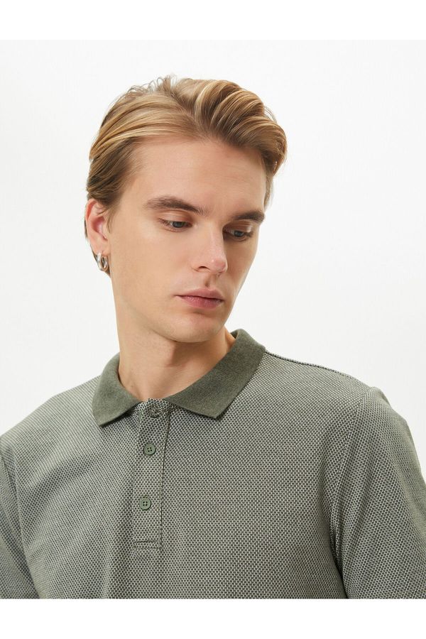 Koton Koton Collar T-Shirt Buttoned Textured Minimal Patterned Short Sleeve