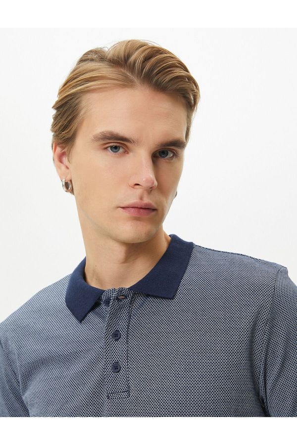Koton Koton Collar T-Shirt Buttoned Textured Minimal Patterned Short Sleeve