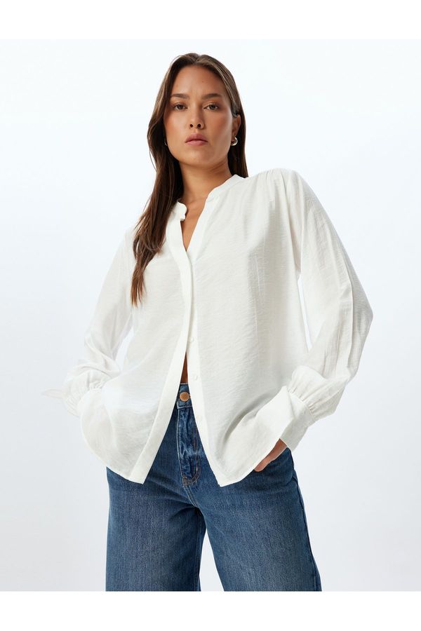 Koton Koton Collarless Shirt Long Sleeve Button Down