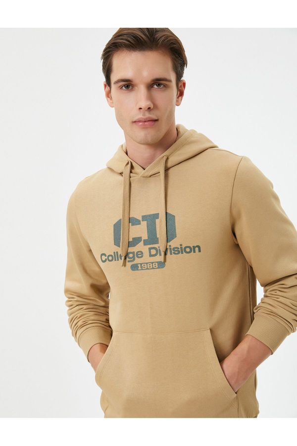 Koton Koton College Hoodie Printed Kangaroo Pocket Detail