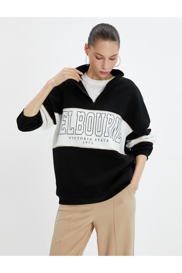 Koton Koton College Oversize Sweatshirt Half-Zip Stand-Up Collar Branded Cotton.