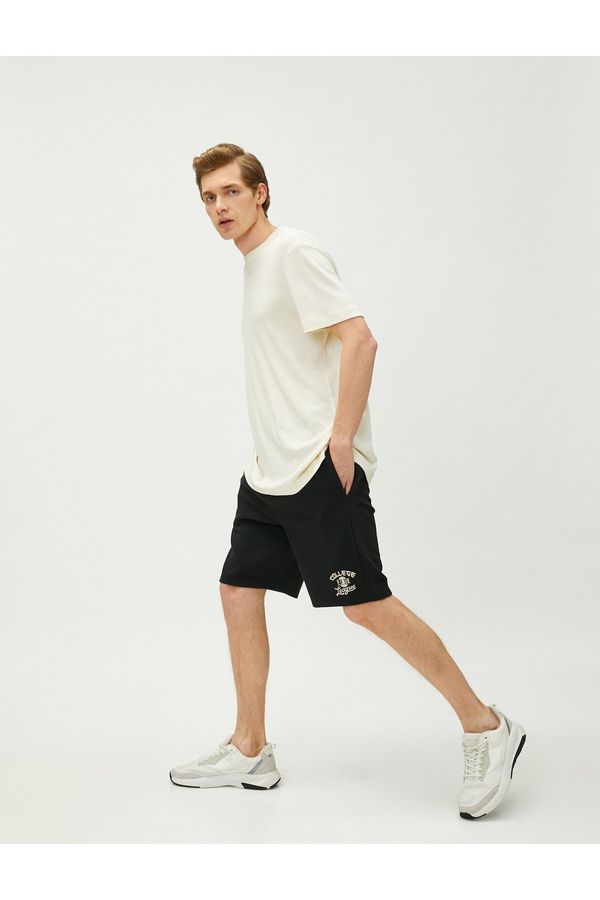Koton Koton College Shorts With Lace-Up Waist, Slim Fit Embroidered Embroidered Pockets.