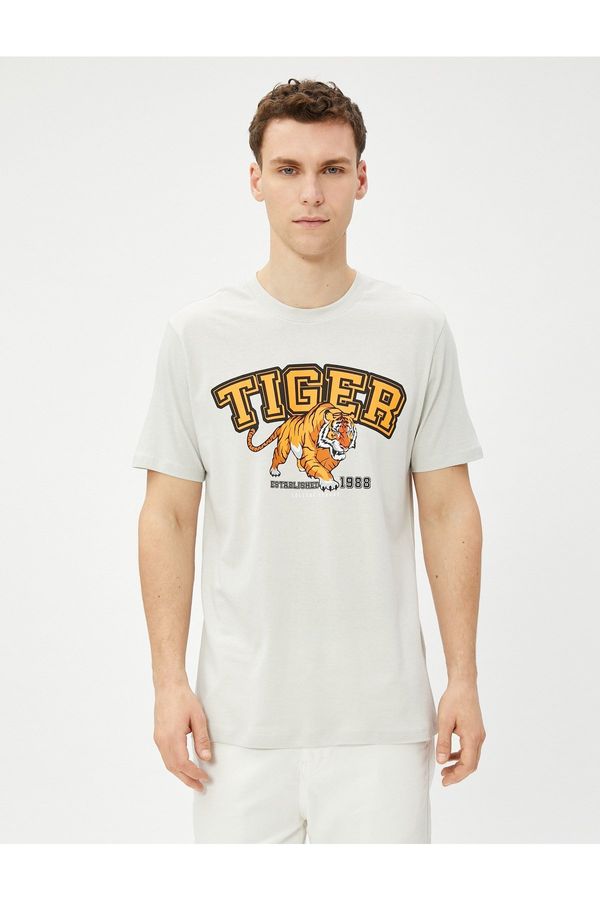 Koton Koton College T-Shirt Tiger Printed Crew Neck Short Sleeved