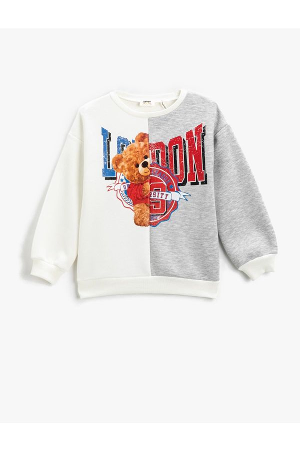 Koton Koton College Theme with Teddy Bear Print Sweatshirt with Color Contrast Crew Neck
