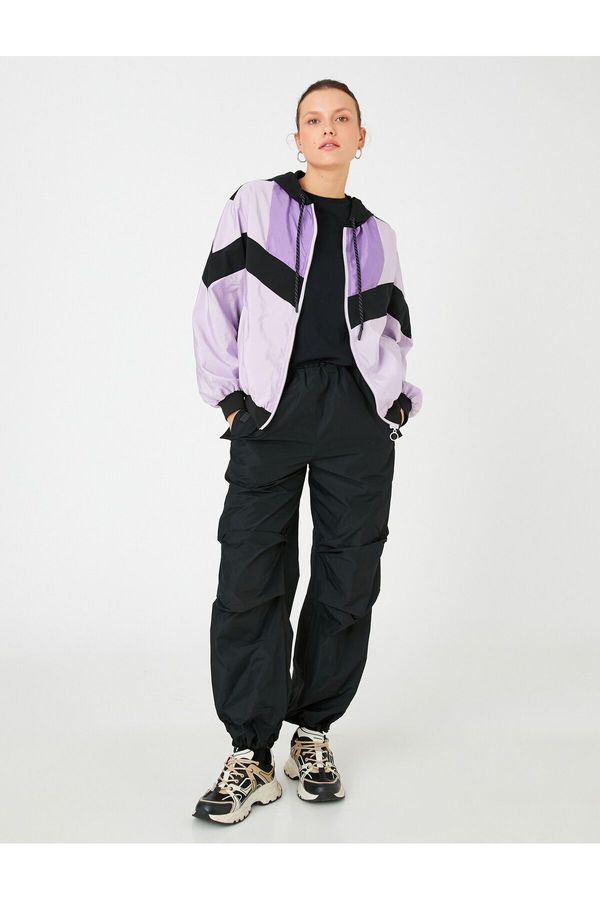 Koton Koton Color Block Pilot Jacket With Zipper Hooded Pocket