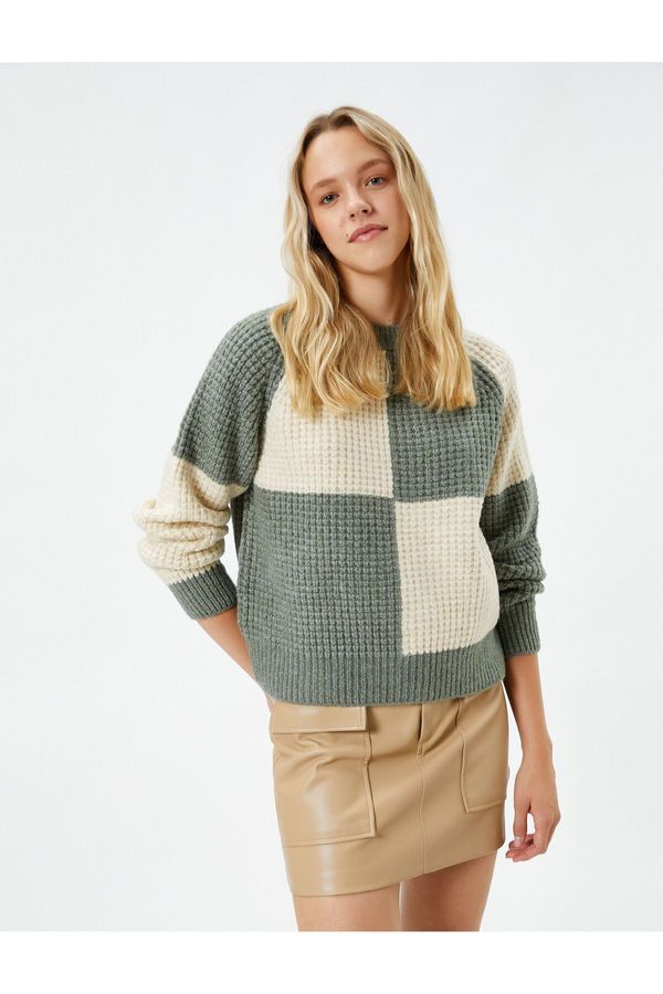 Koton Koton Color Block Round Neck Long Sleeve Knitwear Sweater