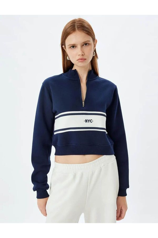 Koton Koton Color Block Three Thread Raised Half Zipper Detail Crop Sweatshirt