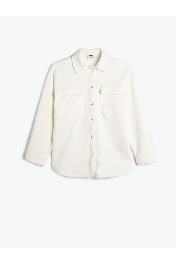 Koton Koton Corduroy Shirt with Pockets and Snap Button Detail