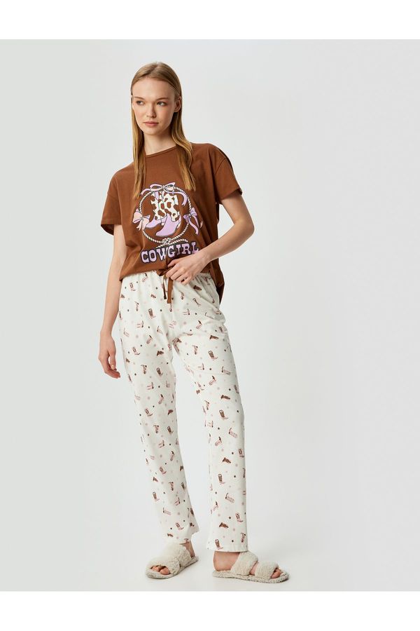 Koton Koton Cotton Pajama Set 2 Piece Printed