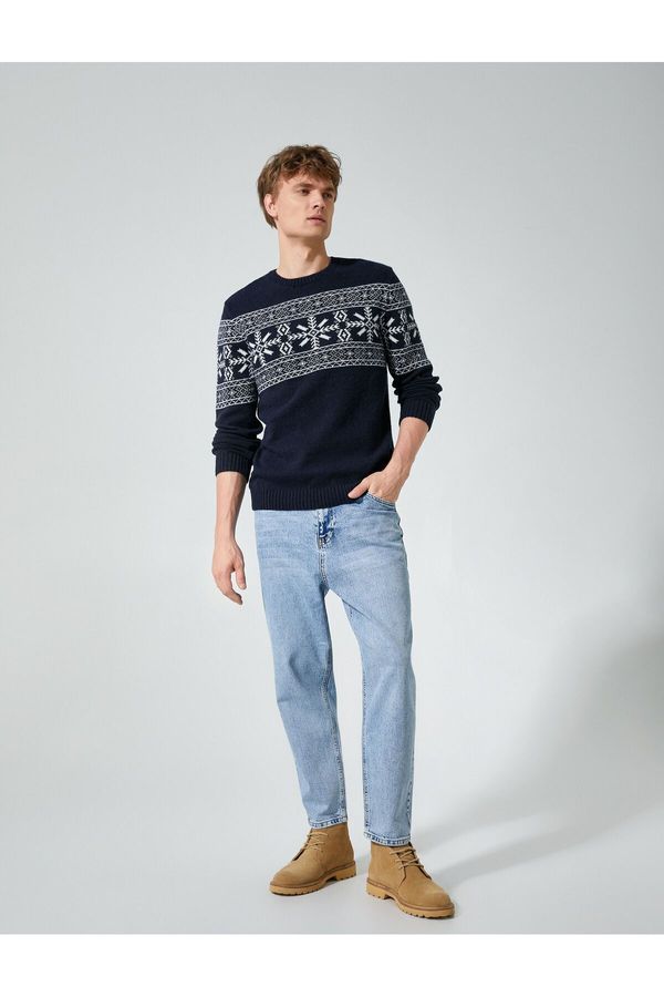 Koton Koton Crew Neck Sweater Ethnic Patterned Wool Blend