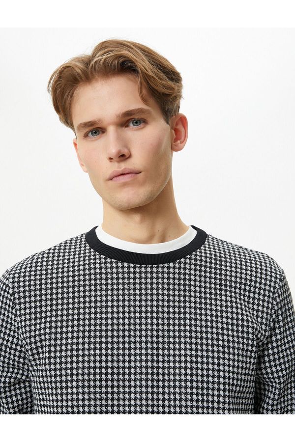 Koton Koton Crew Neck Sweater Houndstooth Patterned Long Sleeve