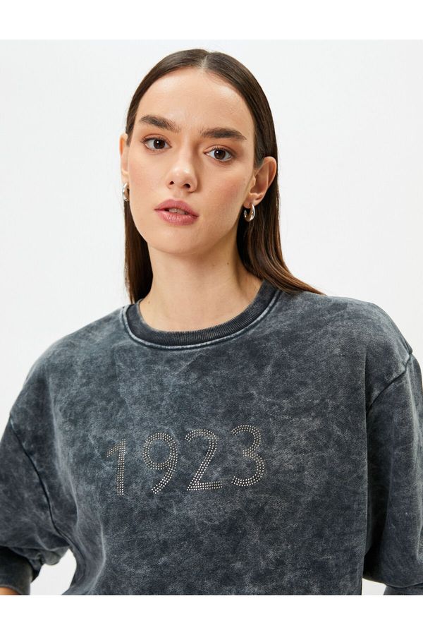 Koton Koton Crew Neck Sweatshirt 1923 Embroidered Pale Effect 100th Anniversary Special