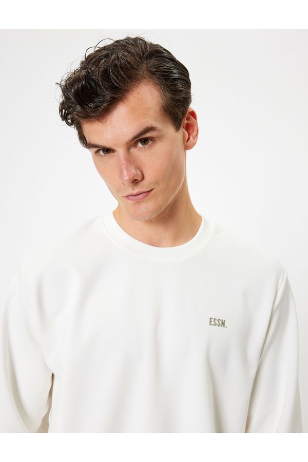 Koton Koton Crew Neck Sweatshirt Minimal Printed Basic Interlock Fabric Cotton Blend