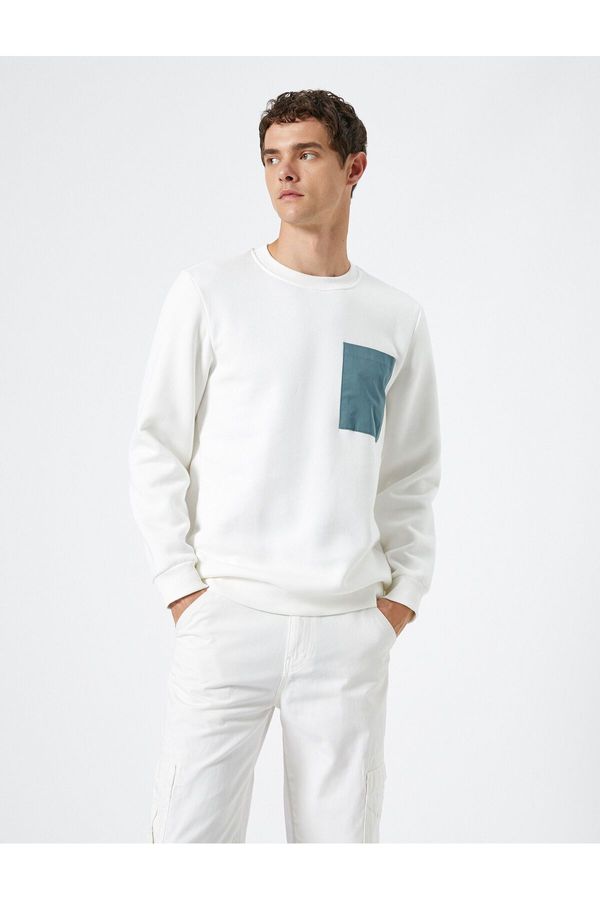 Koton Koton Crew Neck Sweatshirt Pocket Detailed Ribbed Long Sleeve Ribbon