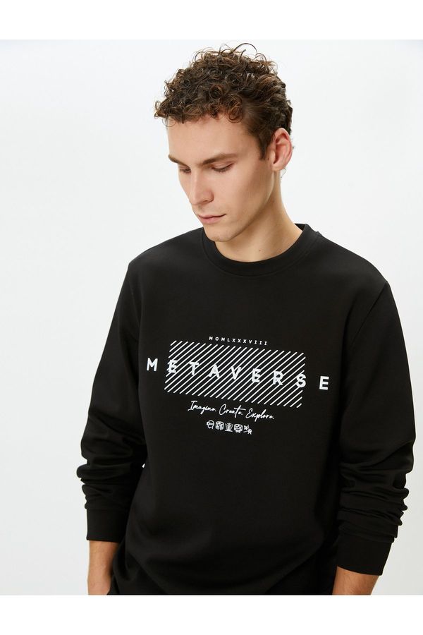 Koton Koton Crew Neck Sweatshirt Slogan Printed Long Sleeve Ribbed