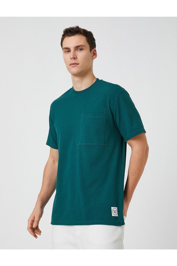 Koton Koton Crew Neck T-Shirt Pocket Detail Label Printed Short Sleeve
