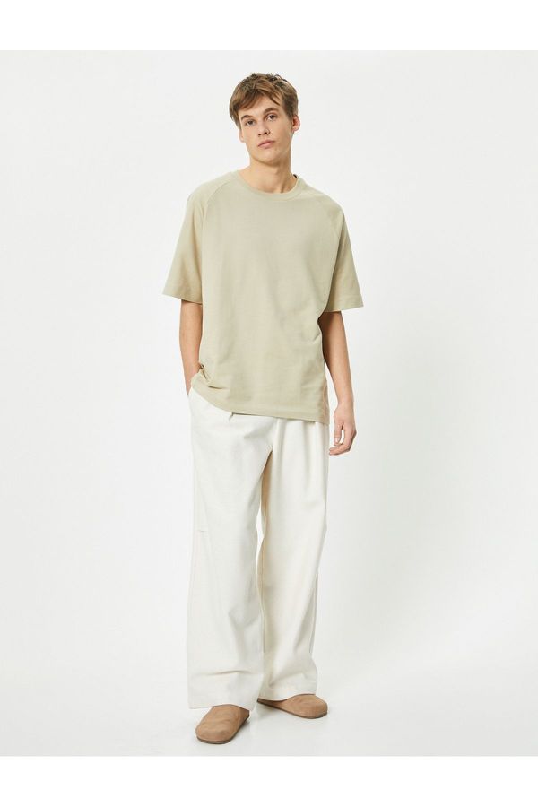 Koton Koton Crew Neck T-Shirt with Stitching Detail, Off Shoulder