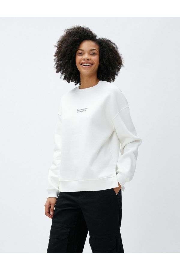 Koton Koton Crewneck Sweatshirt with Slogan Printed Long Sleeved Ribbed