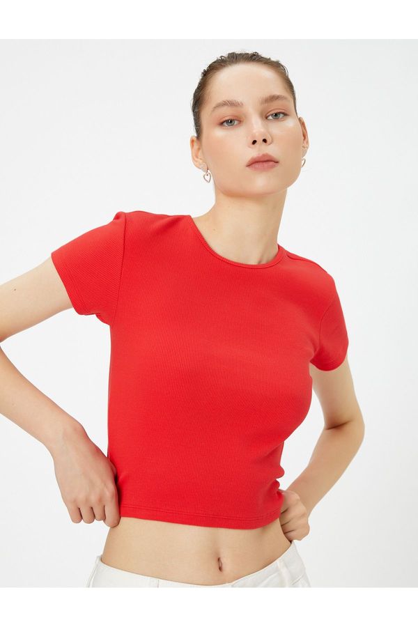 Koton Koton Crop Basic T-Shirt Short Sleeve Round Neck Cotton