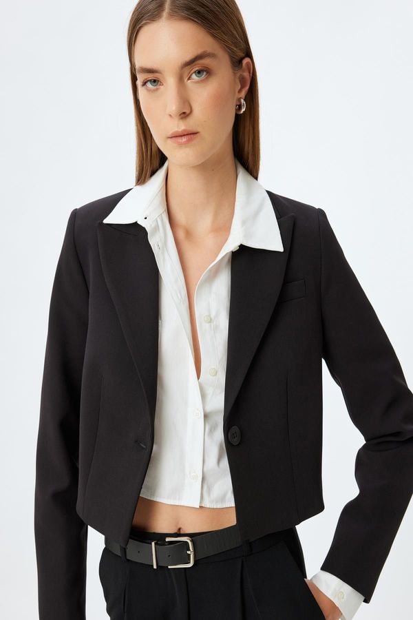 Koton Koton Crop Blazer Jacket Double Breasted Buttoned