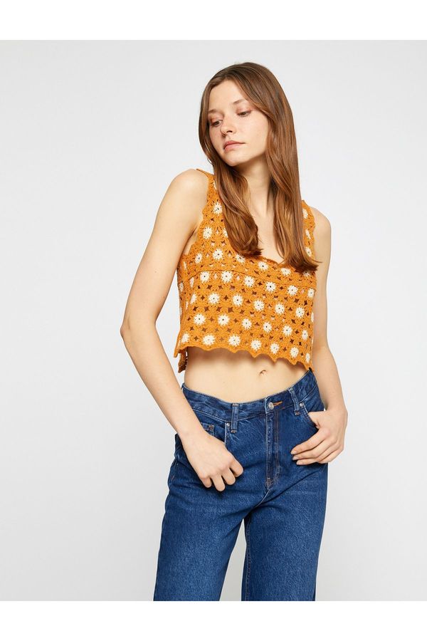 Koton Koton Crop Bustier Crochet Square Neck