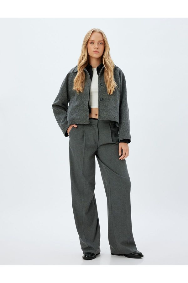 Koton Koton Crop Cashmere Jacket with Buttoned Pockets