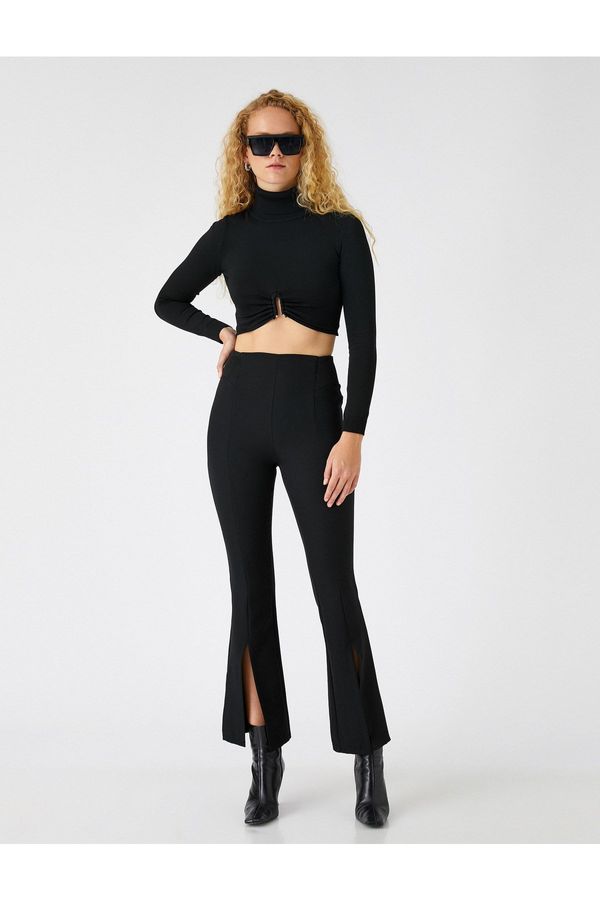 Koton Koton Crop Flared Trousers with Slit Detail.