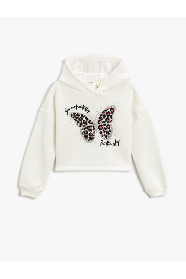 Koton Koton Crop Hooded Sweatshirt Printed