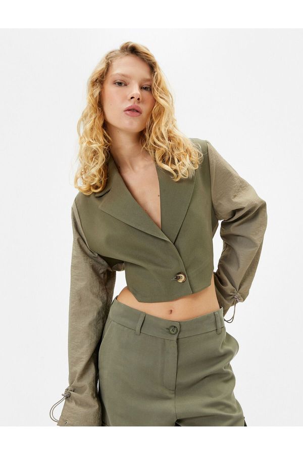 Koton Koton Crop Jacket Double Fabric Reusable Cuffs Elastic Double Breasted Collar