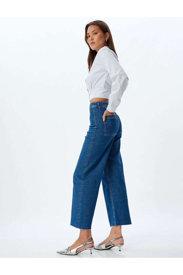 Koton Koton Crop Jeans Regular Waist Buttoned Pocket - Culotte Jeans