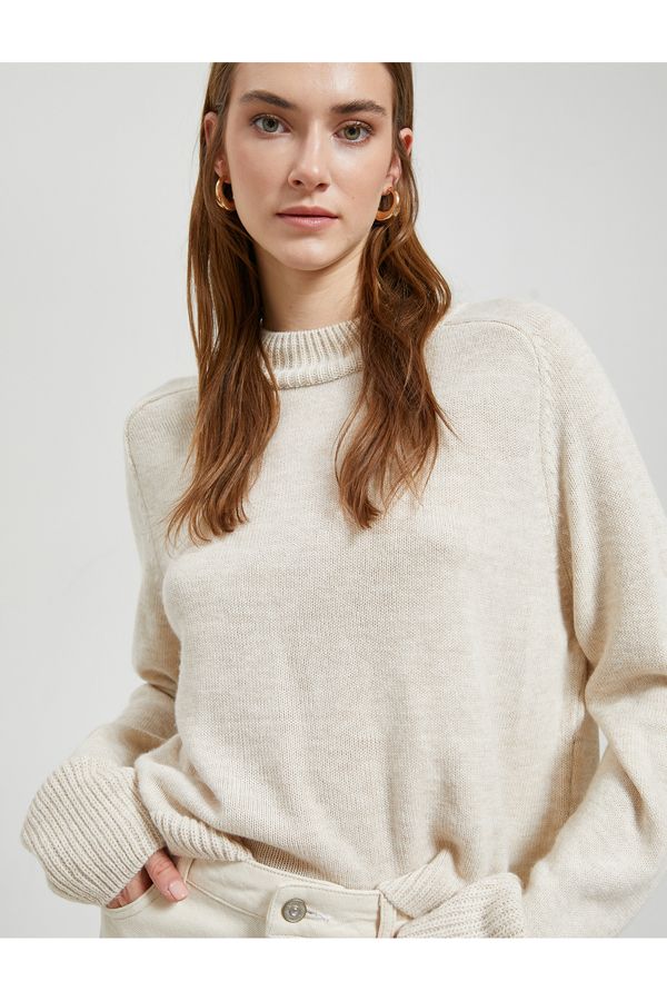 Koton Koton Crop Knitwear Sweater High Collar Long Sleeve Cashmere Textured