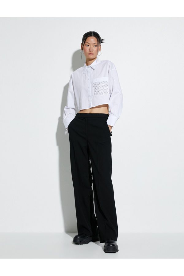 Koton Koton Crop Long Sleeve Poplin Shirt Pocket Detailed Buttoned Cotton