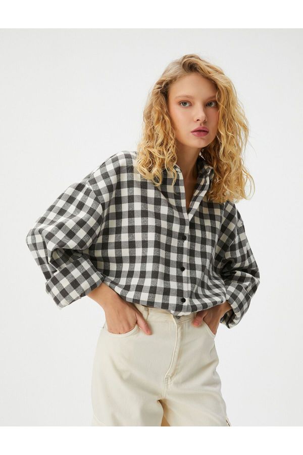 Koton Koton Crop Lumberjack Shirt Tie Waist Long Sleeve Soft Textured